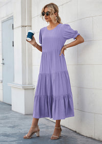 PRETTYGARDEN Women's Summer Casual Floral Boho Dress Puff Short Sleeve Ruffle Flowy Beach Party Midi Dresses