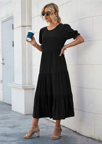 PRETTYGARDEN Women's Summer Casual Floral Boho Dress Puff Short Sleeve Ruffle Flowy Beach Party Midi Dresses