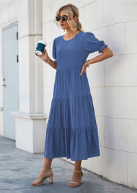 PRETTYGARDEN Women's Summer Casual Floral Boho Dress Puff Short Sleeve Ruffle Flowy Beach Party Midi Dresses