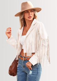 PRETTYGARDEN Women's Fringe Faux Suede Leather Jackets Fashion Tassel Motorcycle Cropped Coats