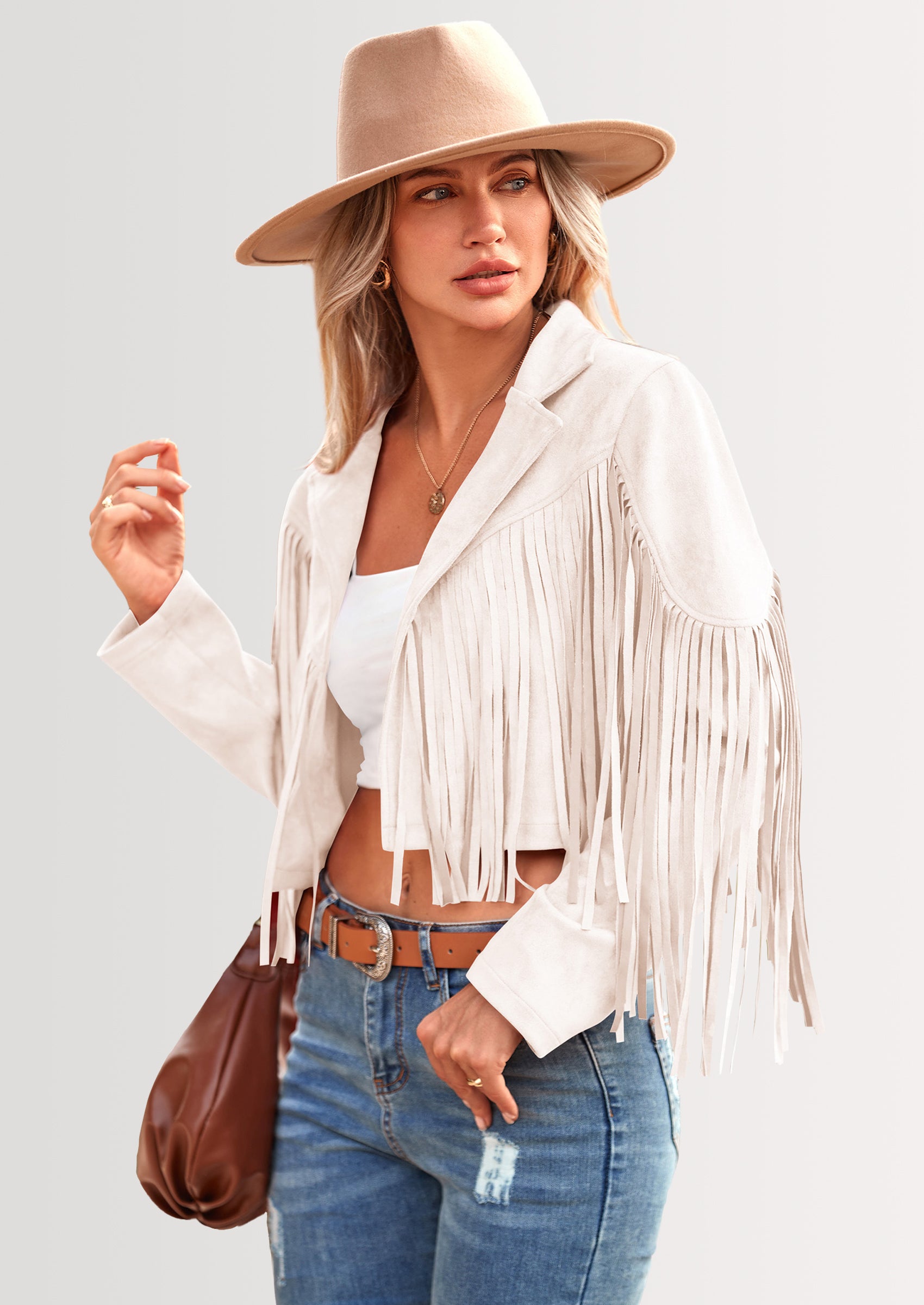 PRETTYGARDEN Women's Fringe Faux Suede Leather Jackets Fashion Tassel Motorcycle Cropped Coats