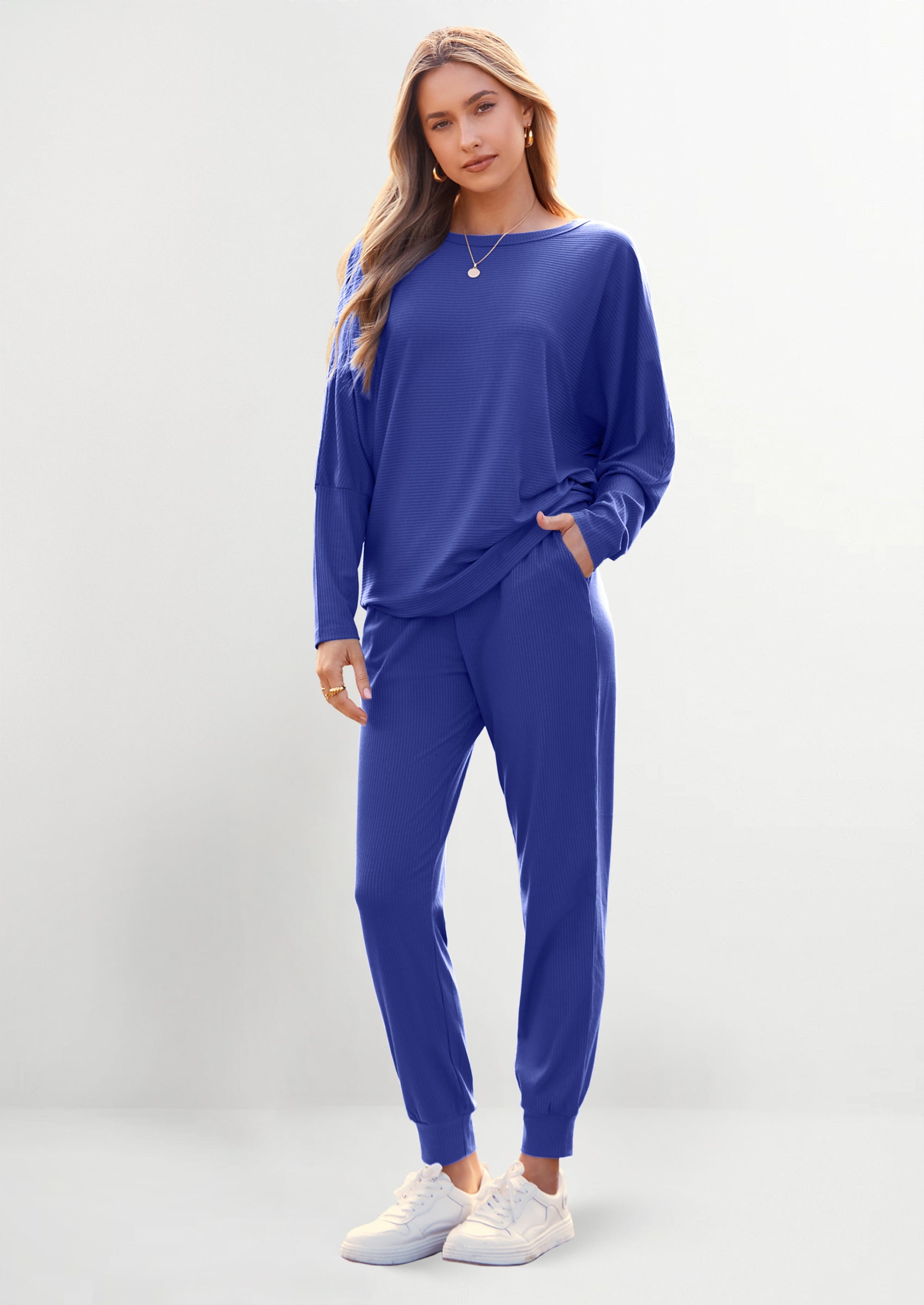 PRETTYGARDEN Women's Fall 2 Piece Lounge Set Long Sleeve Tops Ribbed Pants Spring Matching Sweatsuit Travel Outfits Clothes