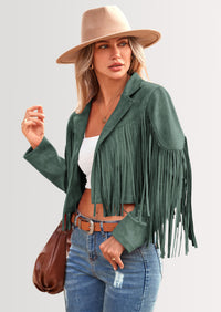 PRETTYGARDEN Women's Fringe Faux Suede Leather Jackets Fashion Tassel Motorcycle Cropped Coats