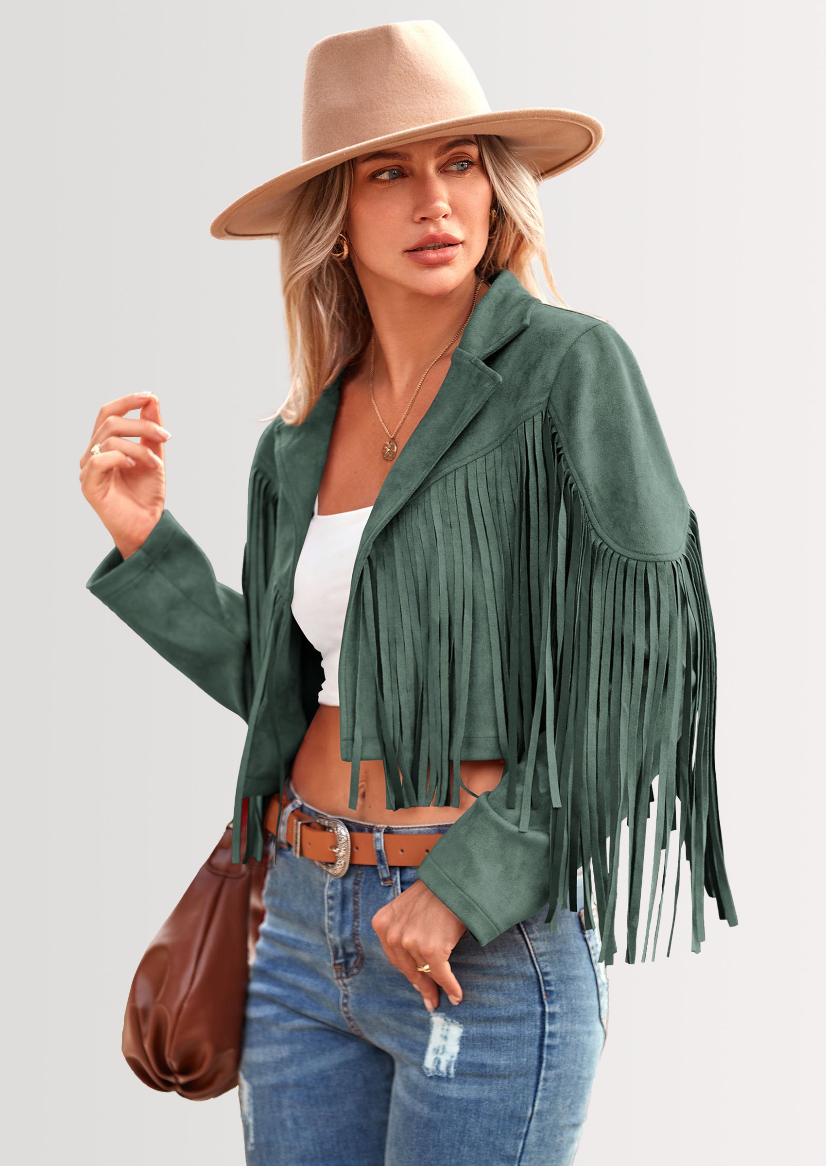 PRETTYGARDEN Women's Fringe Faux Suede Leather Jackets Fashion Tassel Motorcycle Cropped Coats