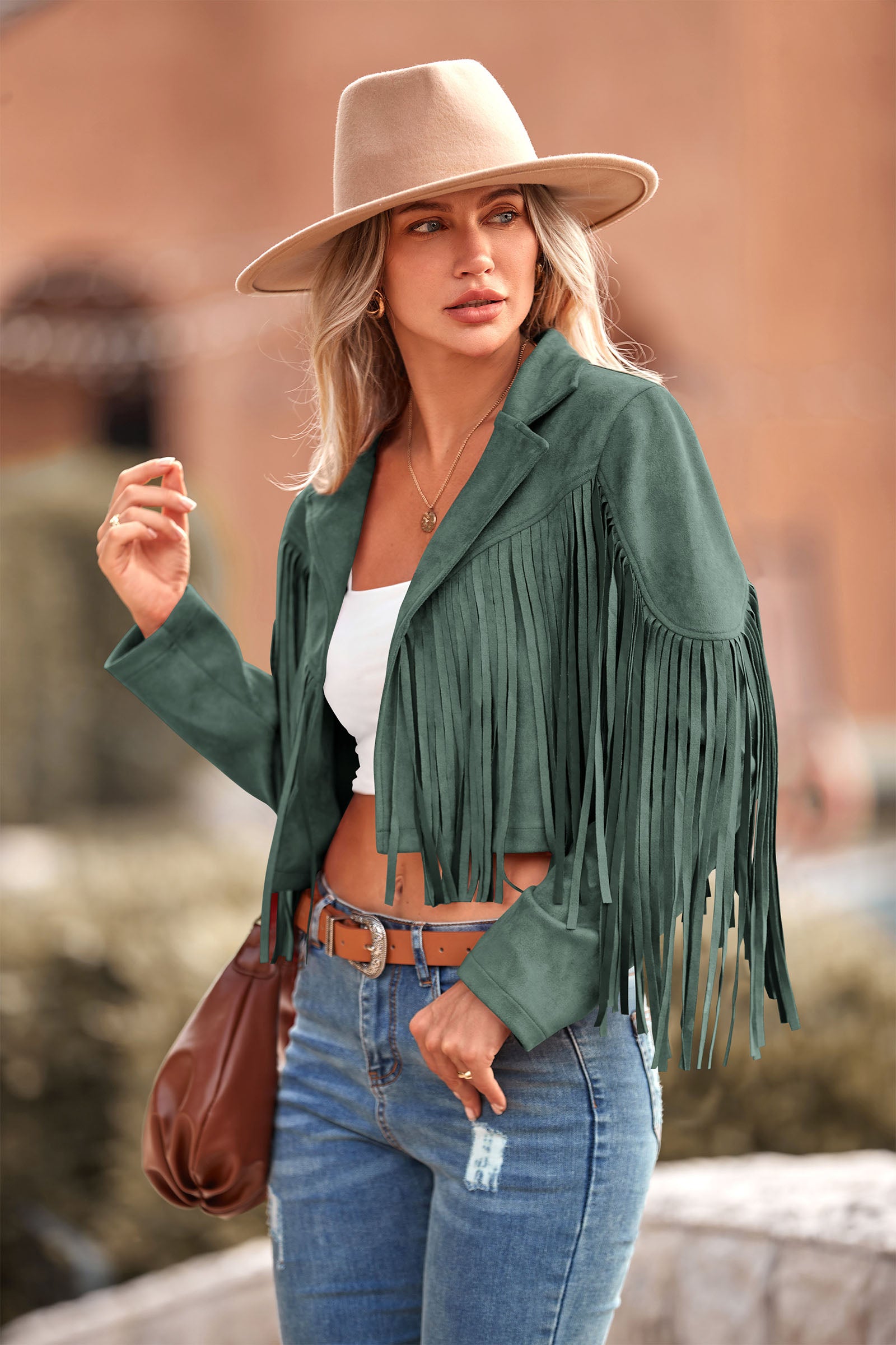 PRETTYGARDEN Women's Fringe Faux Suede Leather Jackets Fashion Tassel Motorcycle Cropped Coats