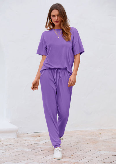 PRETTYGARDEN Women's Two Piece Lounge Sets Spring Summer Jogger Pants Vacation Outfits Travel Airplane Matching Clothes