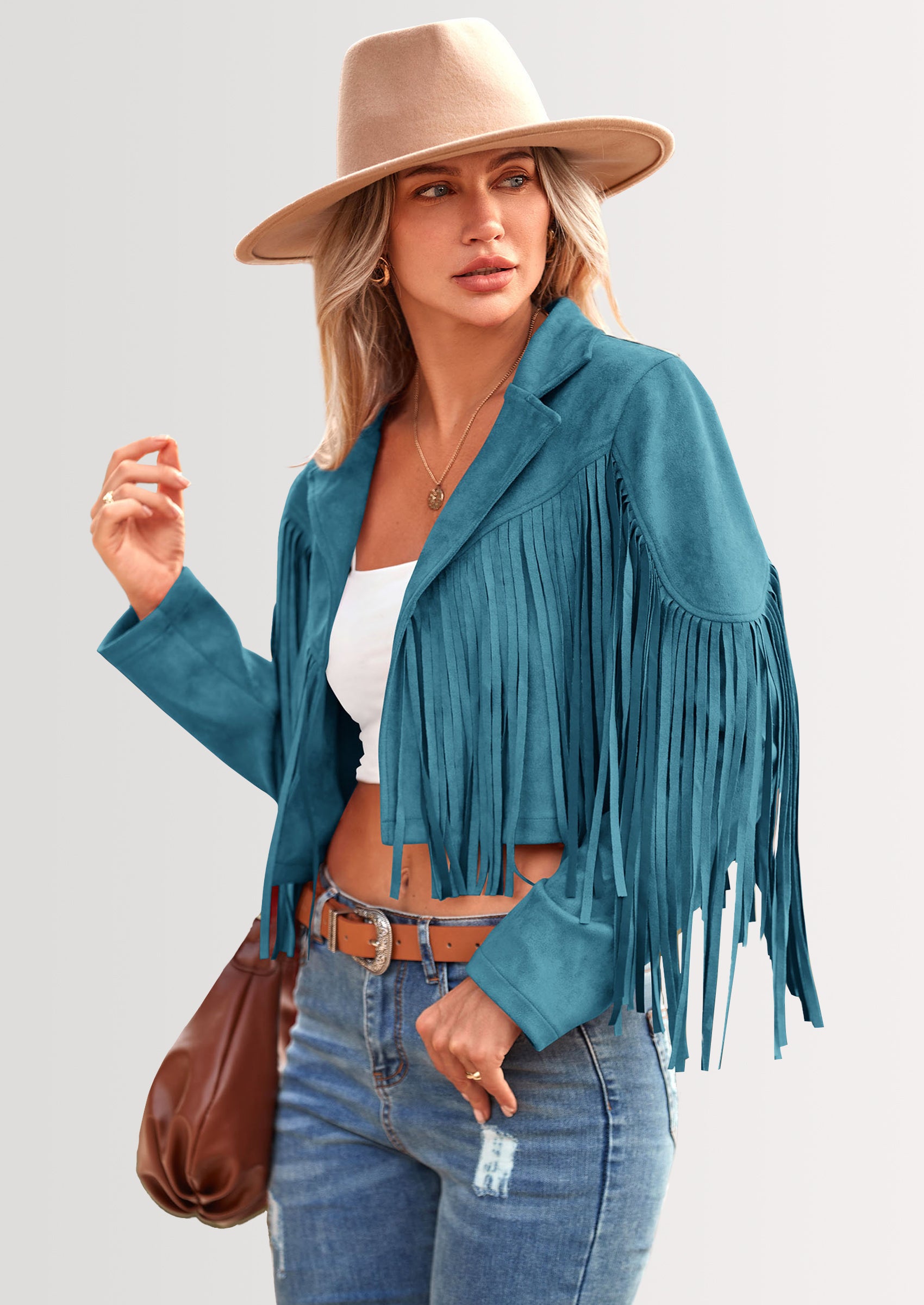 PRETTYGARDEN Women's Fringe Faux Suede Leather Jackets Fashion Tassel Motorcycle Cropped Coats