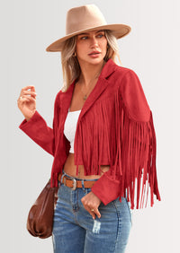 PRETTYGARDEN Women's Fringe Faux Suede Leather Jackets Fashion Tassel Motorcycle Cropped Coats