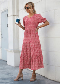 PRETTYGARDEN Women's Summer Casual Floral Boho Dress Puff Short Sleeve Ruffle Flowy Beach Party Midi Dresses