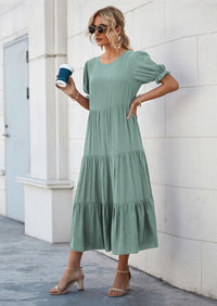 PRETTYGARDEN Women's Summer Casual Floral Boho Dress Puff Short Sleeve Ruffle Flowy Beach Party Midi Dresses