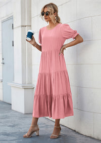 PRETTYGARDEN Women's Summer Casual Floral Boho Dress Puff Short Sleeve Ruffle Flowy Beach Party Midi Dresses