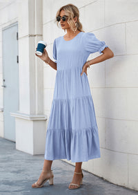 PRETTYGARDEN Women's Summer Casual Floral Boho Dress Puff Short Sleeve Ruffle Flowy Beach Party Midi Dresses