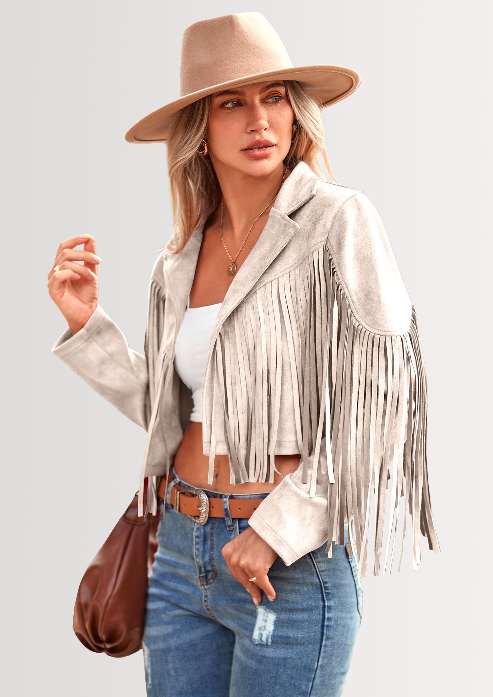 PRETTYGARDEN Women's Fringe Faux Suede Leather Jackets Fashion Tassel Motorcycle Cropped Coats