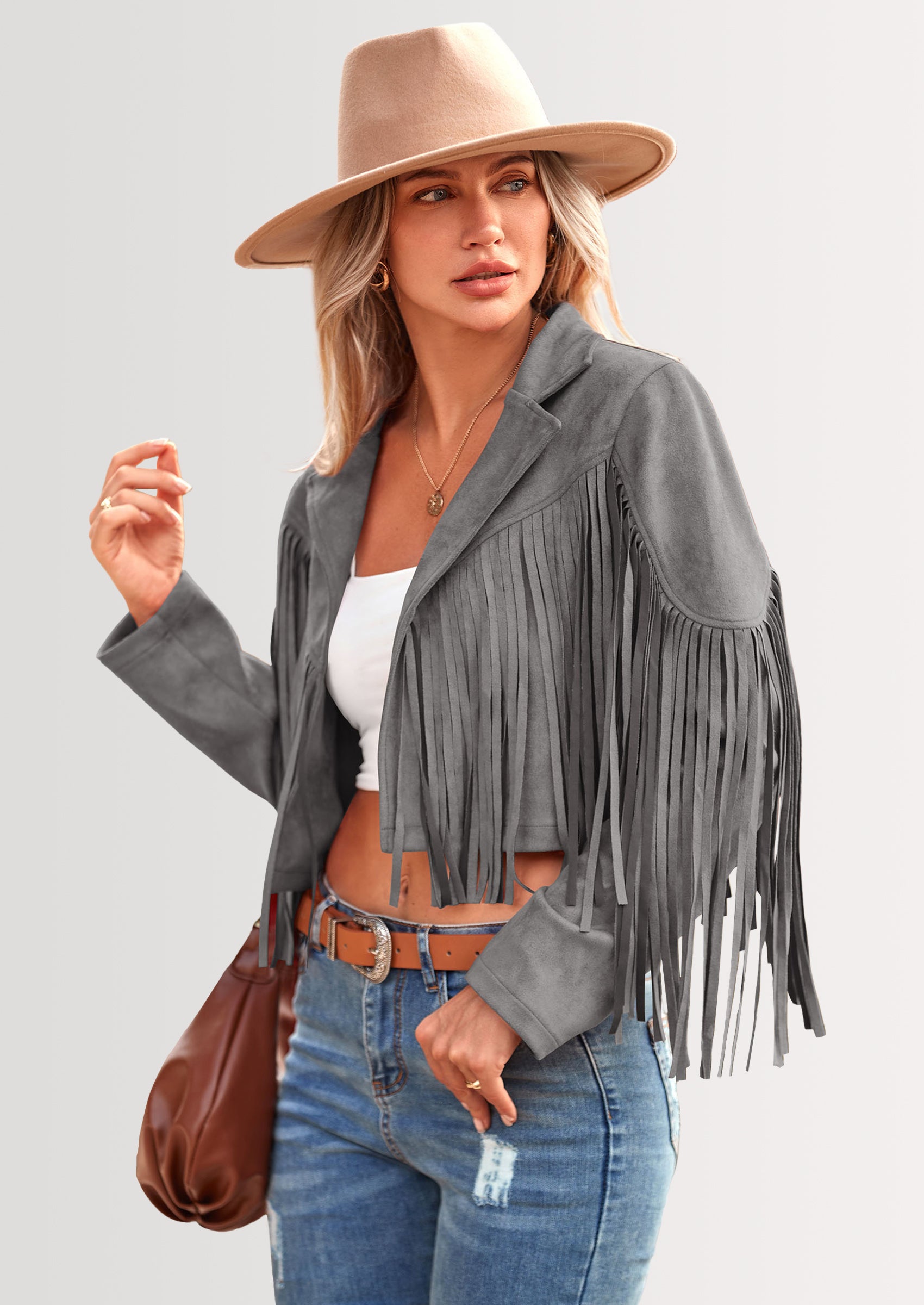 PRETTYGARDEN Women's Fringe Faux Suede Leather Jackets Fashion Tassel Motorcycle Cropped Coats