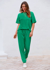 PRETTYGARDEN Women's Two Piece Lounge Sets Spring Summer Jogger Pants Vacation Outfits Travel Airplane Matching Clothes