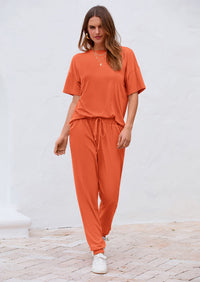 PRETTYGARDEN Women's Two Piece Lounge Sets Spring Summer Jogger Pants Vacation Outfits Travel Airplane Matching Clothes