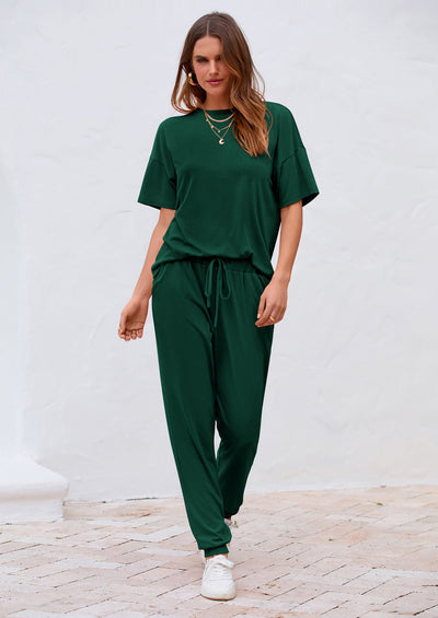 PRETTYGARDEN Women's Two Piece Lounge Sets Spring Summer Jogger Pants Vacation Outfits Travel Airplane Matching Clothes