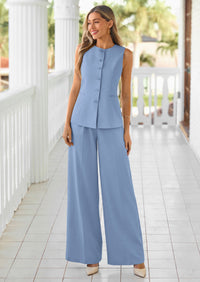 PRETTYGARDEN Women's 2 Piece Sets Summer Work Clothes Sleeveless Blazer Vest Pants Suits Spring Business Casual Outfits PRETTYGARDEN