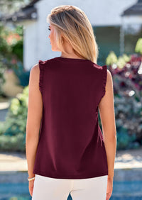 PRETTYGARDEN Sleeveless Tops for Women Summer Dressy V Neck Ruffle Blouses Spring Work Office Shirts Going Out Tops