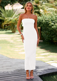 PRETTYGARDEN Women's Bodycon Maxi Tube Dress Ribbed Strapless Side Slit Long Going Out Casual Elegant Party Dresses