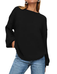 Women's Fall Sweaters Casual Crew Neck Long Sleeve Pullover Ribbed Knit Loose Fit Sweater Tops