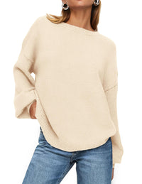 Women's Fall Sweaters Casual Crew Neck Long Sleeve Pullover Ribbed Knit Loose Fit Sweater Tops