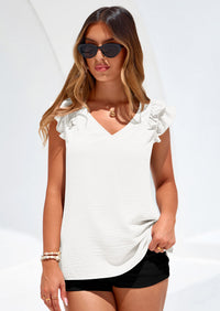 PRETTYGARDEN Womens Blouses Dressy Casual Summer V Neck Ruffle Cap Sleeve Business Work Tops Spring Teacher Shirts PRETTYGARDEN