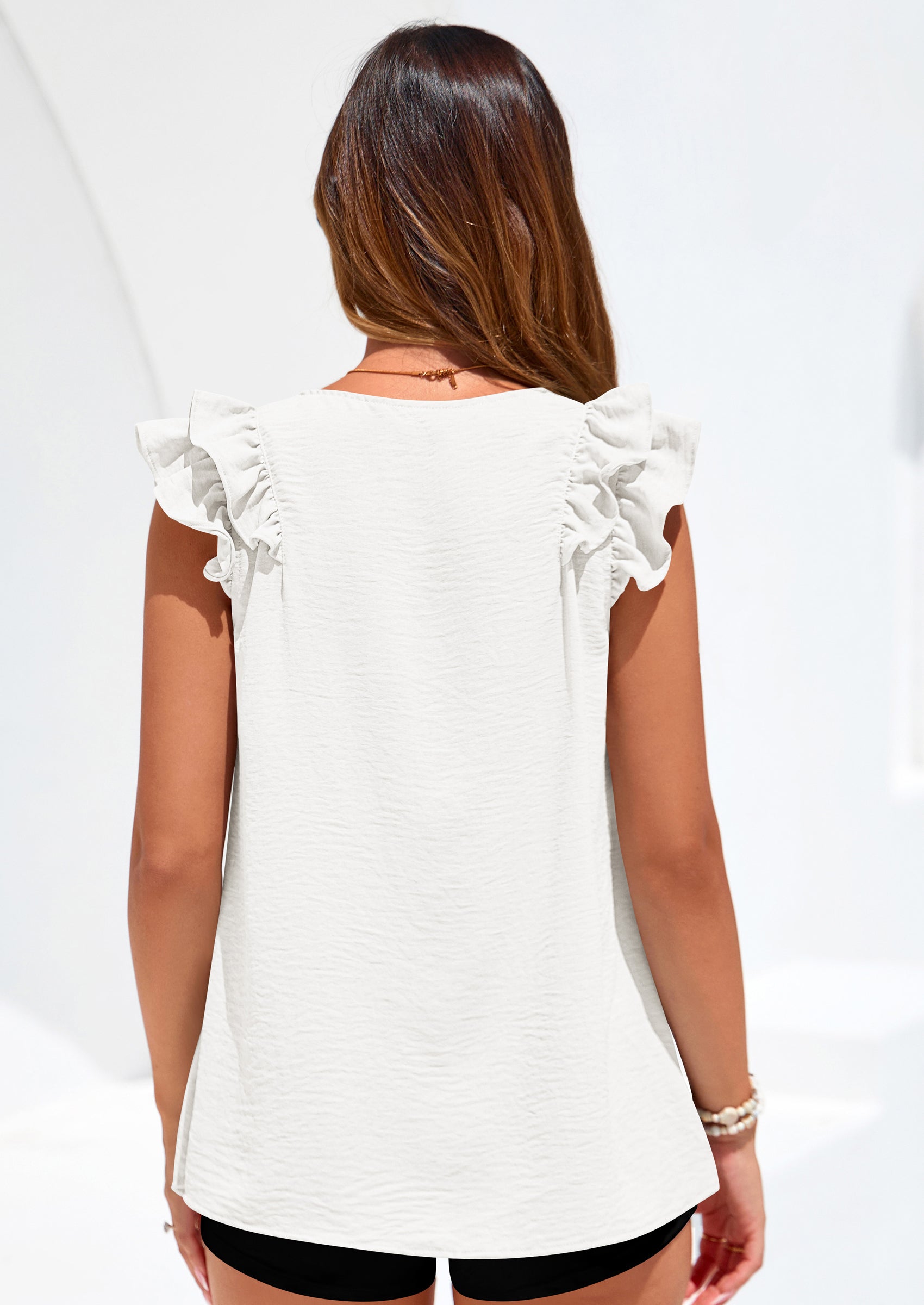 PRETTYGARDEN Womens Blouses Dressy Casual Summer V Neck Ruffle Cap Sleeve Business Work Tops Spring Teacher Shirts PRETTYGARDEN