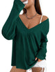 Fall Fashion Casual Long Sleeve V Neck Tunic Loose Basic T-shirts