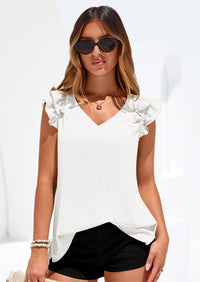 PRETTYGARDEN Womens Blouses Dressy Casual Summer V Neck Ruffle Cap Sleeve Business Work Tops Spring Teacher Shirts PRETTYGARDEN