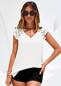 PRETTYGARDEN Womens Blouses Dressy Casual Summer V Neck Ruffle Cap Sleeve Business Work Tops Spring Teacher Shirts PRETTYGARDEN