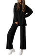 Women's Fall Two Piece Outfits Matching Lounge Sets Long Sleeve High Low Tops T Shirts Wide Leg Pants Tracksuits