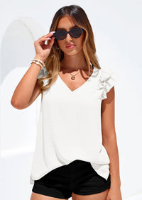 PRETTYGARDEN Womens Blouses Dressy Casual Summer V Neck Ruffle Cap Sleeve Business Work Tops Spring Teacher Shirts PRETTYGARDEN