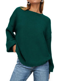 Women's Fall Sweaters Casual Crew Neck Long Sleeve Pullover Ribbed Knit Loose Fit Sweater Tops