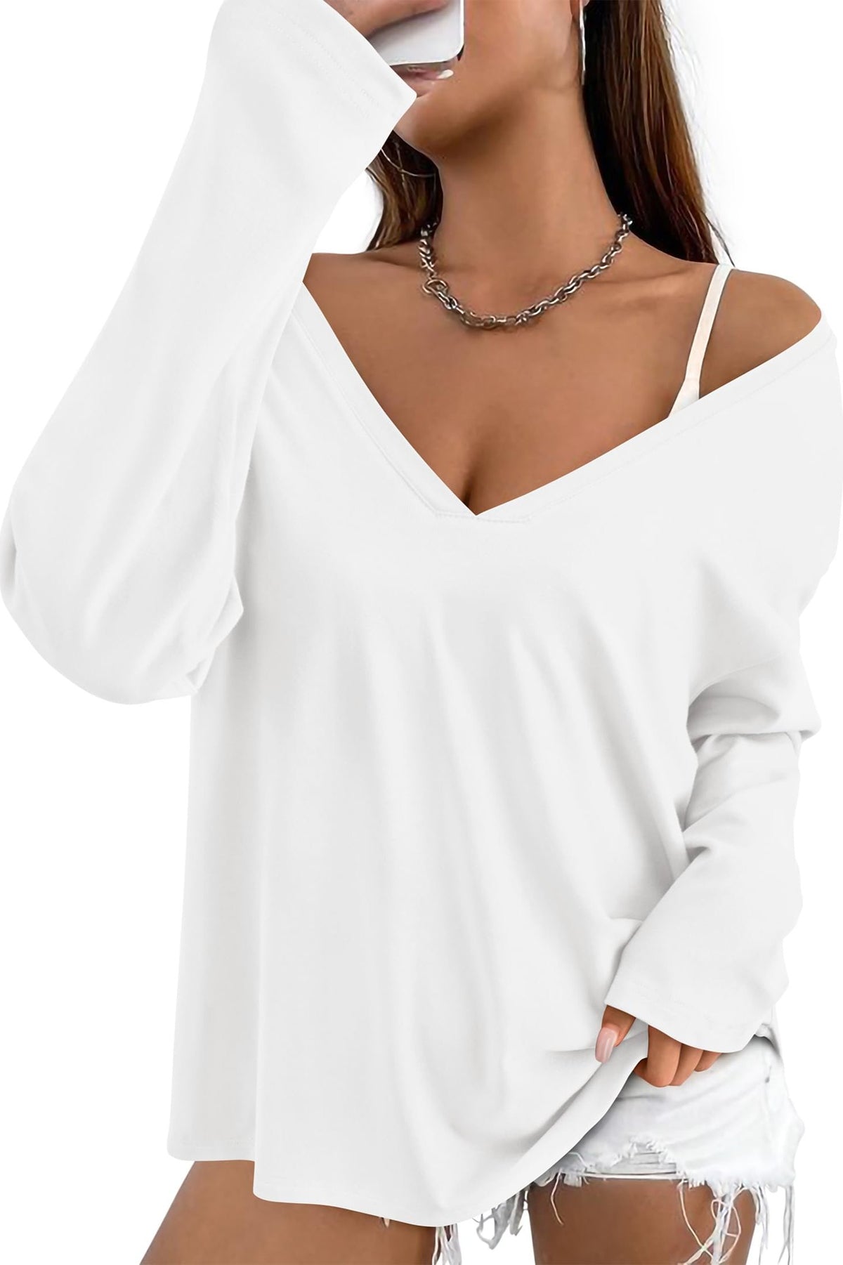 Fall Fashion Casual Long Sleeve V Neck Tunic Loose Basic T-shirts