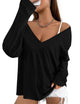 Fall Fashion Casual Long Sleeve V Neck Tunic Loose Basic T-shirts