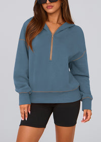 PRETTYGARDEN Women's Hooded Sweatshirts Long Sleeve Half Zip Cropped Hoodie Pullover Winter Fashion Clothes