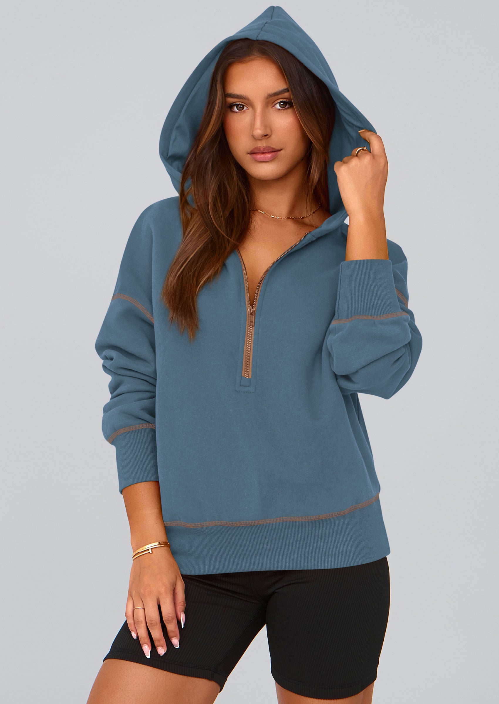 PRETTYGARDEN Women's Hooded Sweatshirts Long Sleeve Half Zip Cropped Hoodie Pullover Winter Fashion Clothes