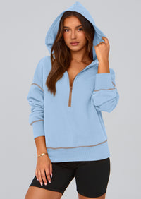 PRETTYGARDEN Women's Hooded Sweatshirts Long Sleeve Half Zip Cropped Hoodie Pullover Winter Fashion Clothes