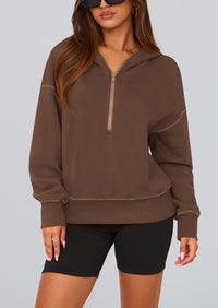 PRETTYGARDEN Women's Hooded Sweatshirts Long Sleeve Half Zip Cropped Hoodie Pullover Winter Fashion Clothes