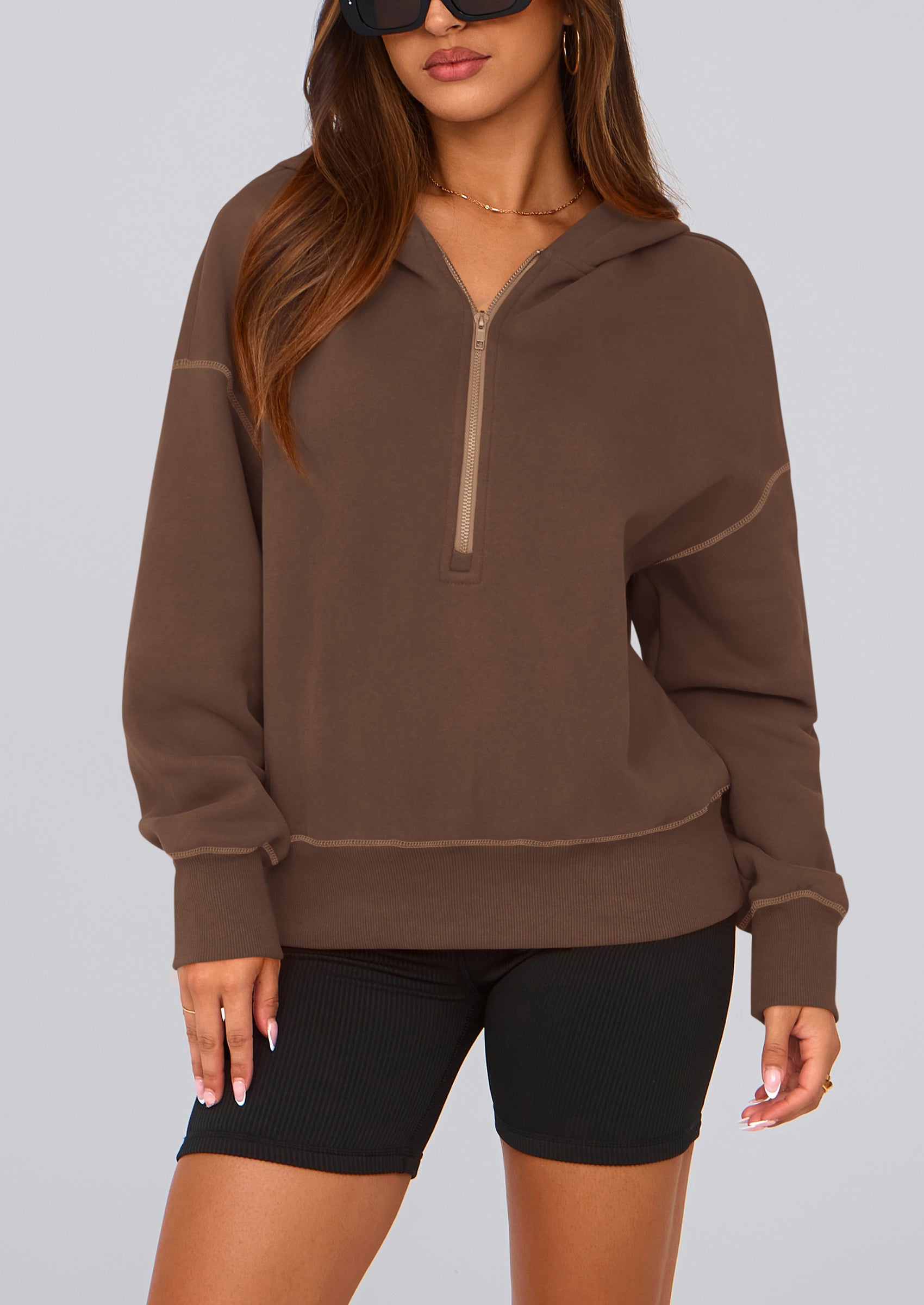 PRETTYGARDEN Women's Hooded Sweatshirts Long Sleeve Half Zip Cropped Hoodie Pullover Winter Fashion Clothes