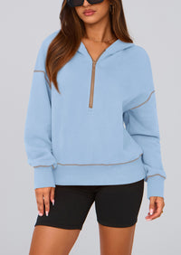 PRETTYGARDEN Women's Hooded Sweatshirts Long Sleeve Half Zip Cropped Hoodie Pullover Winter Fashion Clothes