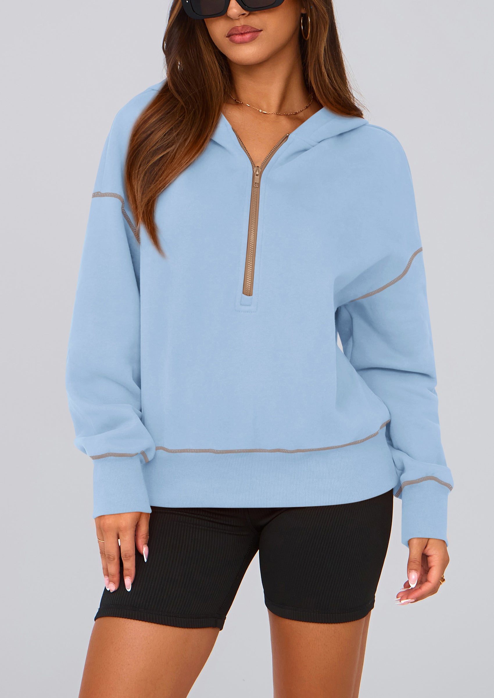 PRETTYGARDEN Women's Hooded Sweatshirts Long Sleeve Half Zip Cropped Hoodie Pullover Winter Fashion Clothes