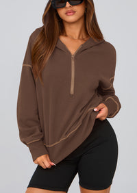 PRETTYGARDEN Women's Hooded Sweatshirts Long Sleeve Half Zip Cropped Hoodie Pullover Winter Fashion Clothes