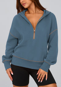 PRETTYGARDEN Women's Hooded Sweatshirts Long Sleeve Half Zip Cropped Hoodie Pullover Winter Fashion Clothes