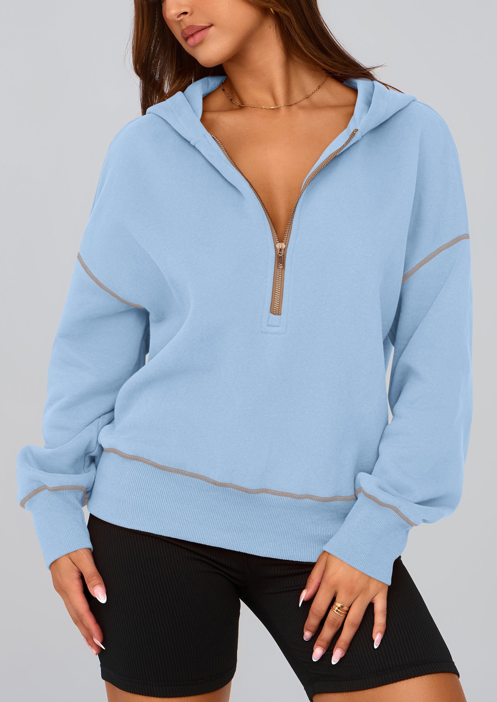 PRETTYGARDEN Women's Hooded Sweatshirts Long Sleeve Half Zip Cropped Hoodie Pullover Winter Fashion Clothes