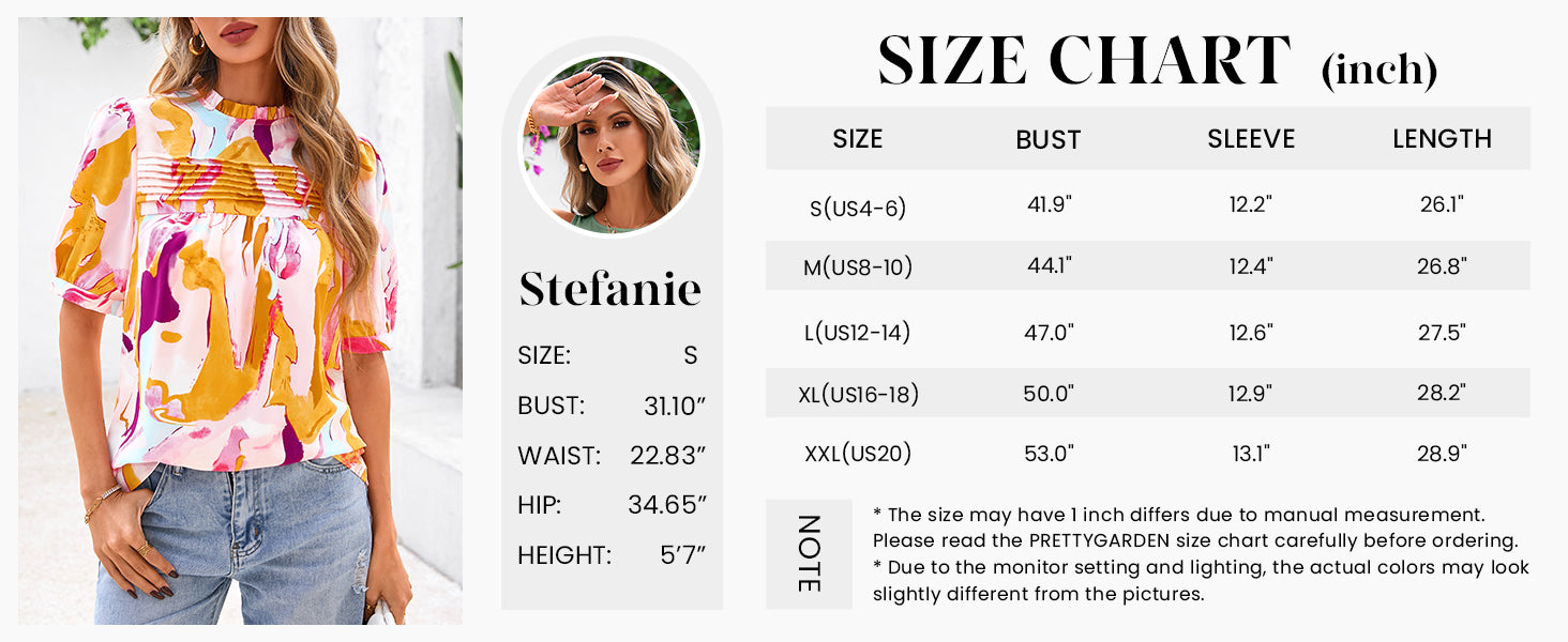 PRETTYGARDEN Floral Tops for Women Blouses Dressy Casual Summer Trendy Outfits Boho Pleated Short Sleeve Shirts