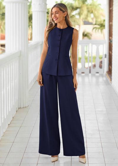 PRETTYGARDEN Women's 2 Piece Sets Summer Work Clothes Sleeveless Blazer Vest Pants Suits Spring Business Casual Outfits PRETTYGARDEN
