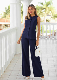 PRETTYGARDEN Women's 2 Piece Sets Summer Work Clothes Sleeveless Blazer Vest Pants Suits Spring Business Casual Outfits PRETTYGARDEN