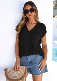 PRETTYGARDEN Spring Tops for Women Summer Fashion Clothes Dressy Casual Blouses Cap Sleeve V Neck Shirts Work Outfits PRETTYGARDEN